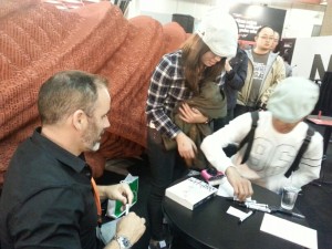 Paul Cleave signs copies of his books for his Taiwanese fans